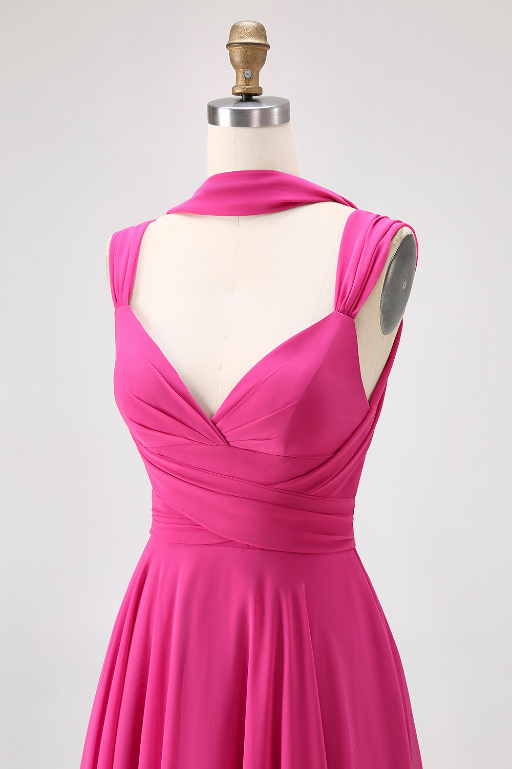 Fuchsia Chiffon A Line Long Bridesmaid Dress with Slit