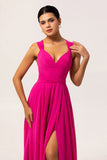Blush Pink Chiffon Long A Line Bridesmaid Dress with Slit