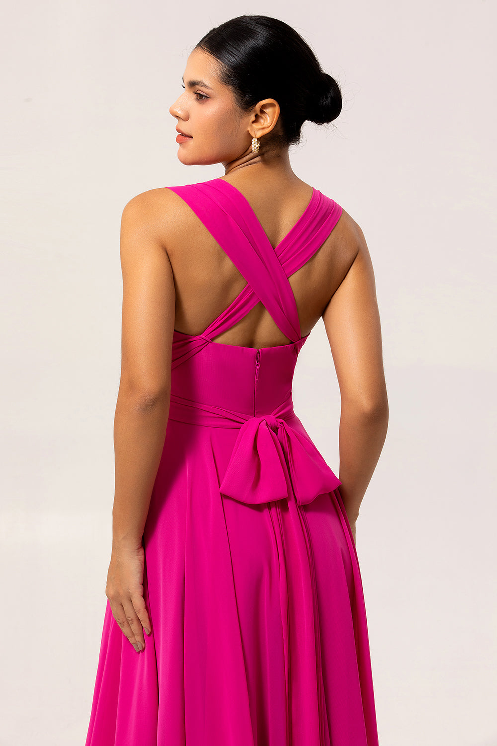 Blush Pink Chiffon Long A Line Bridesmaid Dress with Slit