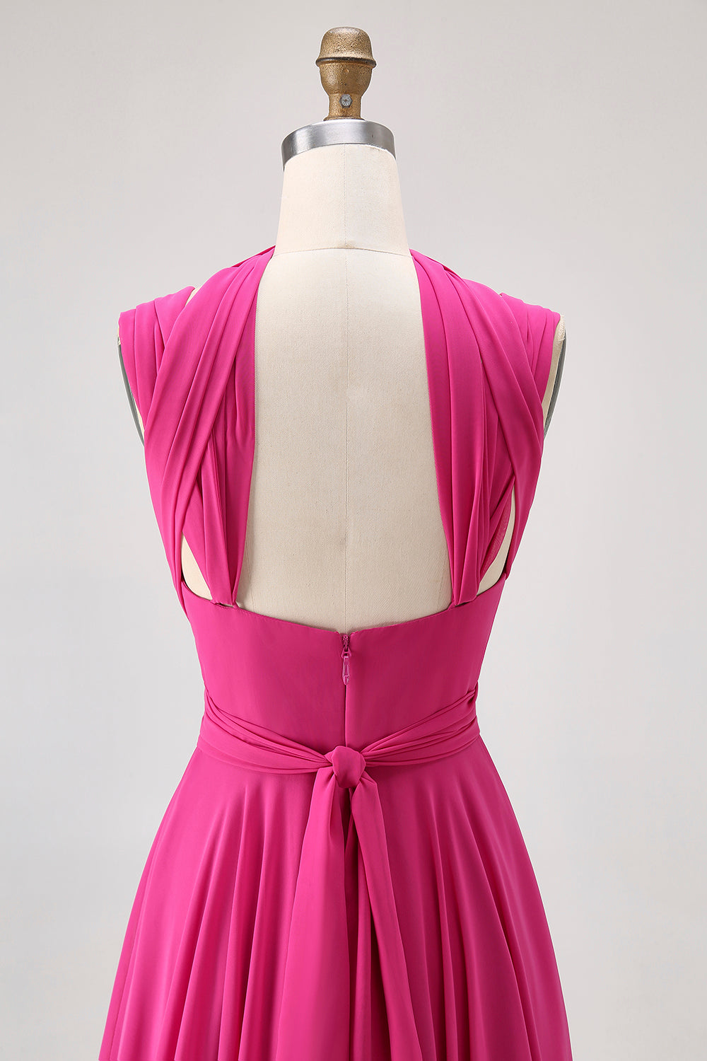 Fuchsia Chiffon A Line Long Bridesmaid Dress with Slit