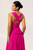 Blush Pink Chiffon Long A Line Bridesmaid Dress with Slit