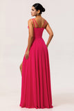 Blush Pink A Line Long Chiffon Wedding Guest Dress with Slit