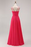 Blush Pink A Line Long Chiffon Wedding Guest Dress with Slit