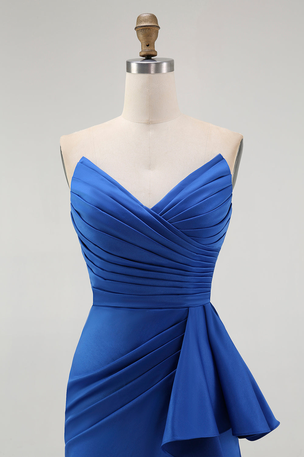 Royal Blue Sweetheart Mermaid Satin Ruched Long Wedding Guest Dress