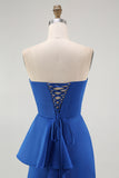 Royal Blue Sweetheart Mermaid Satin Ruched Long Wedding Guest Dress