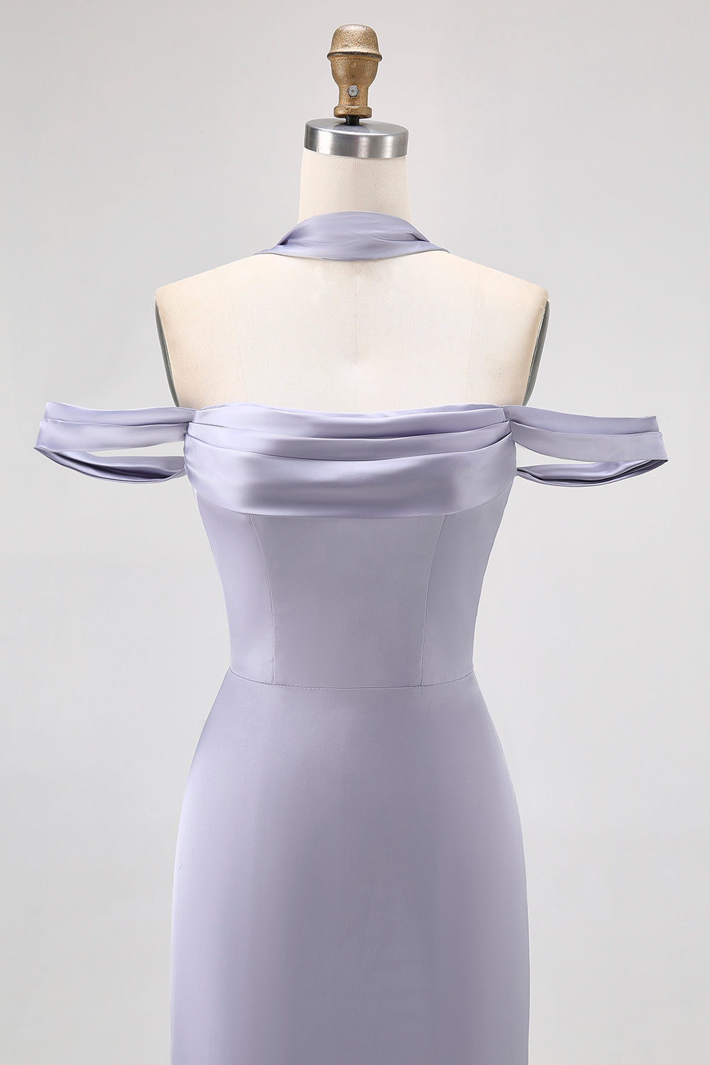 Dusty Blue Off the Shoulder Long Satin Bridesmaid Dress
