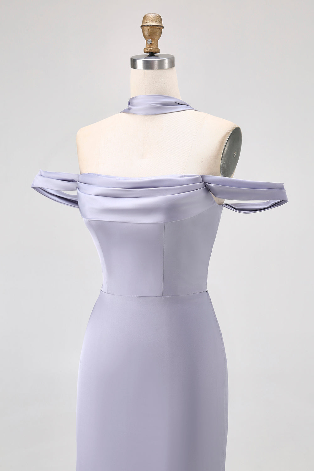 Dusty Blue Off the Shoulder Long Satin Bridesmaid Dress