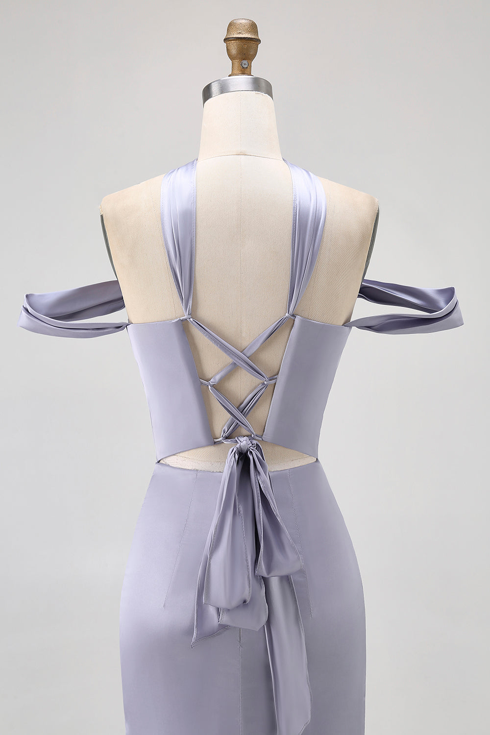 Dusty Blue Off the Shoulder Long Satin Bridesmaid Dress