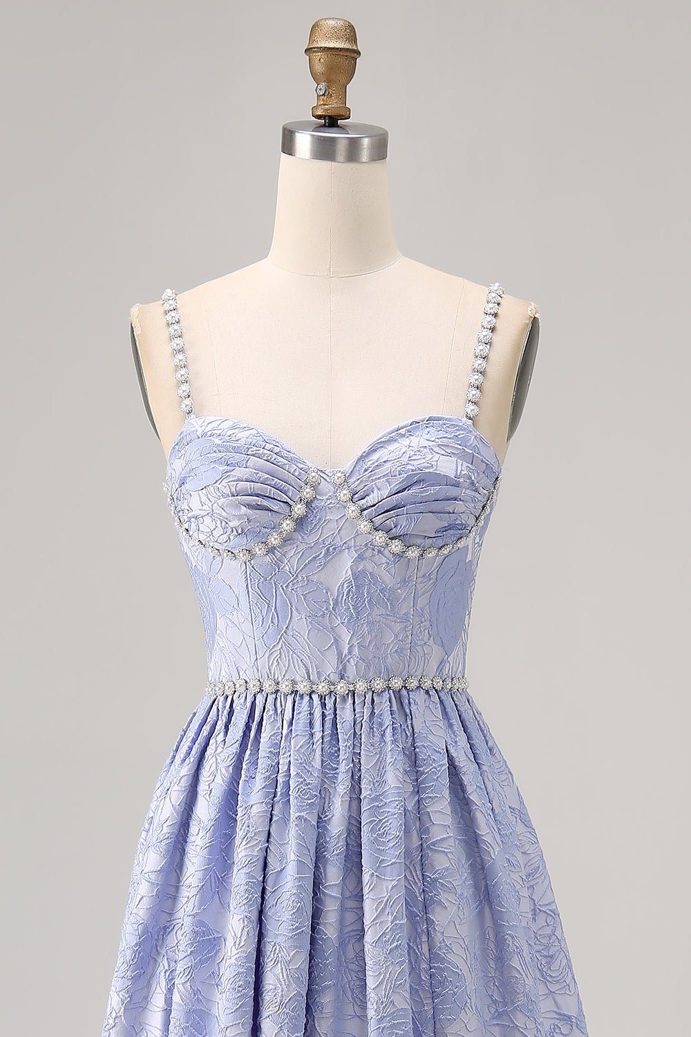 Sparkly Blue Jacquard Floral Long Bridesmaid Dress with Slit