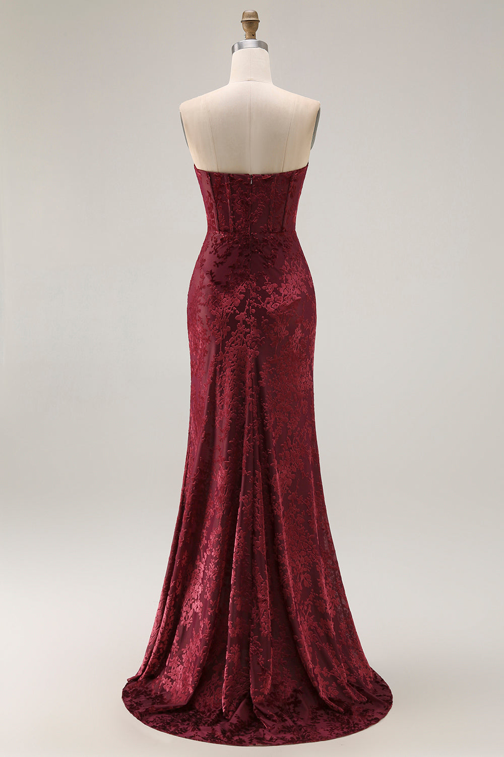 Zapakasa Women Burgundy Corset Floral Long Wedding Guest Dress with Slit Mermaid Strapless Velvet Bridesmaid Dress Zapakasa Women Burgundy Corset Floral Long Wedding Guest Dress with Slit Mermaid Strapless Velvet Bridesmaid Dress