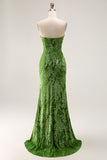 Peacock Green Velvet Mermaid Corset Long Wedding Guest Dress with Slit