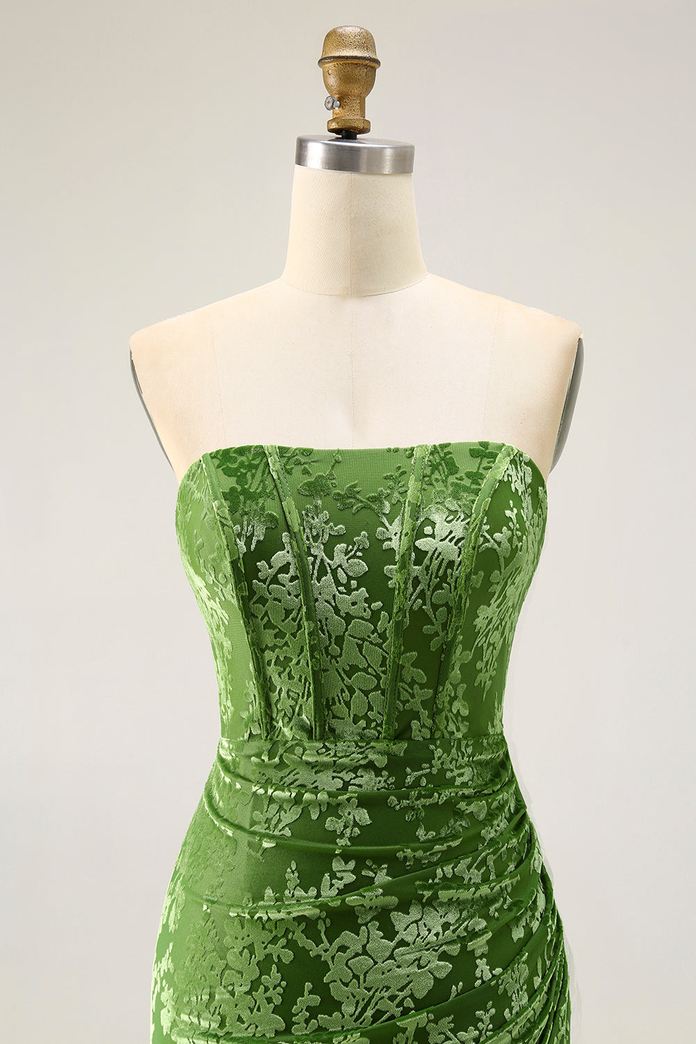 Peacock Green Velvet Mermaid Corset Long Wedding Guest Dress with Slit