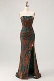 Peacock Green Velvet Mermaid Corset Long Wedding Guest Dress with Slit