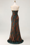 Peacock Green Velvet Mermaid Corset Long Wedding Guest Dress with Slit