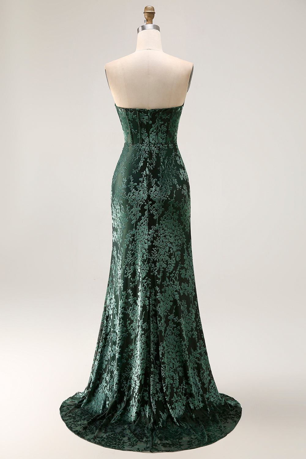 Peacock Green Velvet Mermaid Corset Long Wedding Guest Dress with Slit