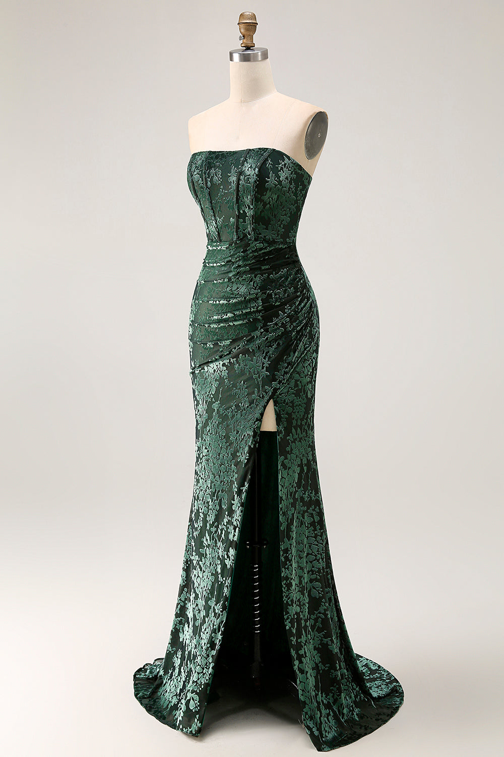 Peacock Green Velvet Mermaid Corset Long Wedding Guest Dress with Slit