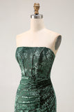 Peacock Green Velvet Mermaid Corset Long Wedding Guest Dress with Slit