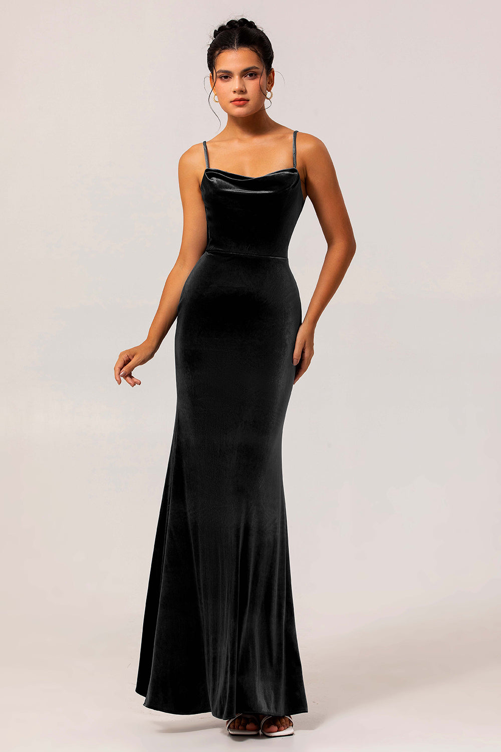 Dark Blue Spaghetti Straps Velvet Long Bridesmaid Dress