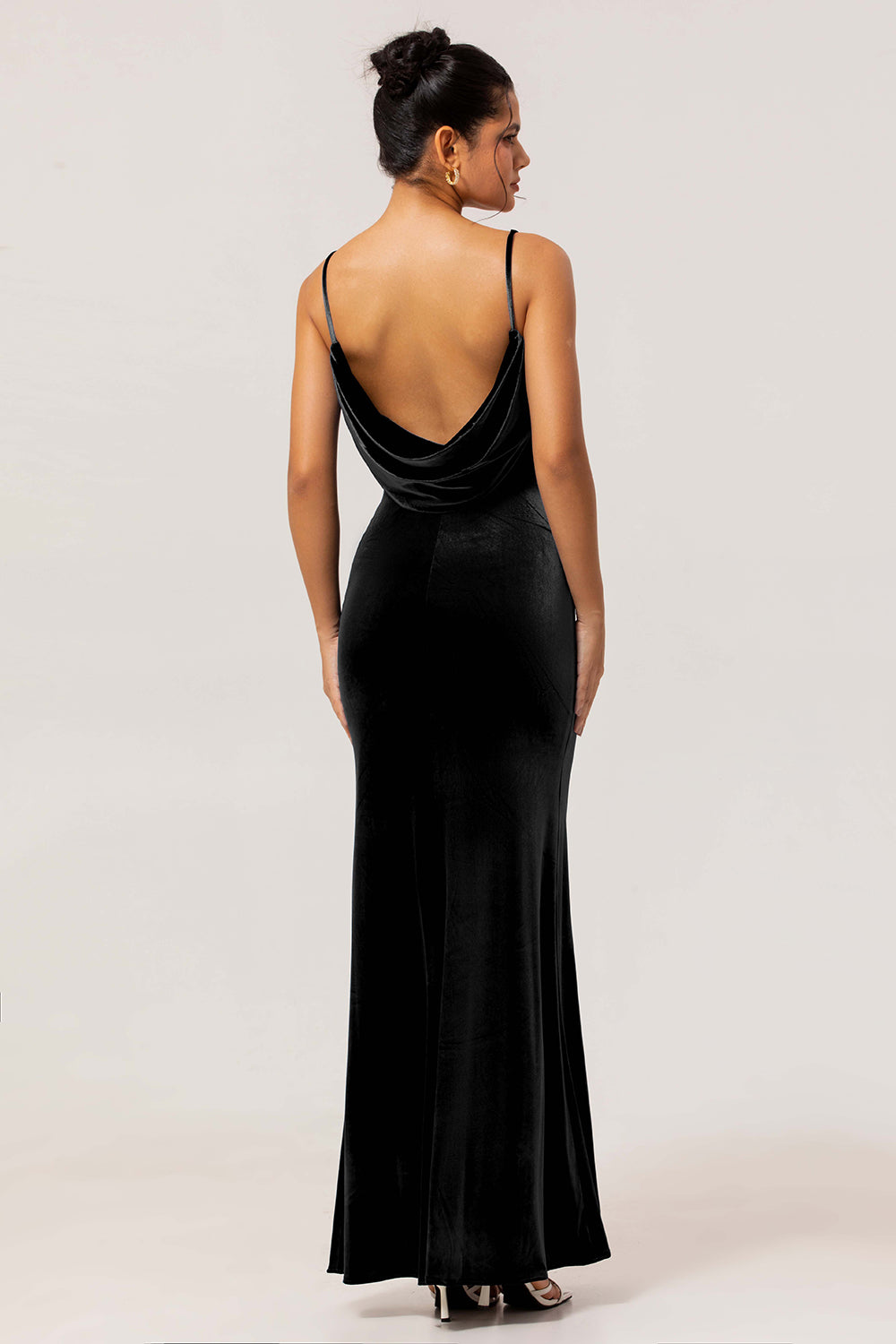 Dark Blue Spaghetti Straps Velvet Long Bridesmaid Dress