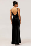 Dark Blue Spaghetti Straps Velvet Long Bridesmaid Dress