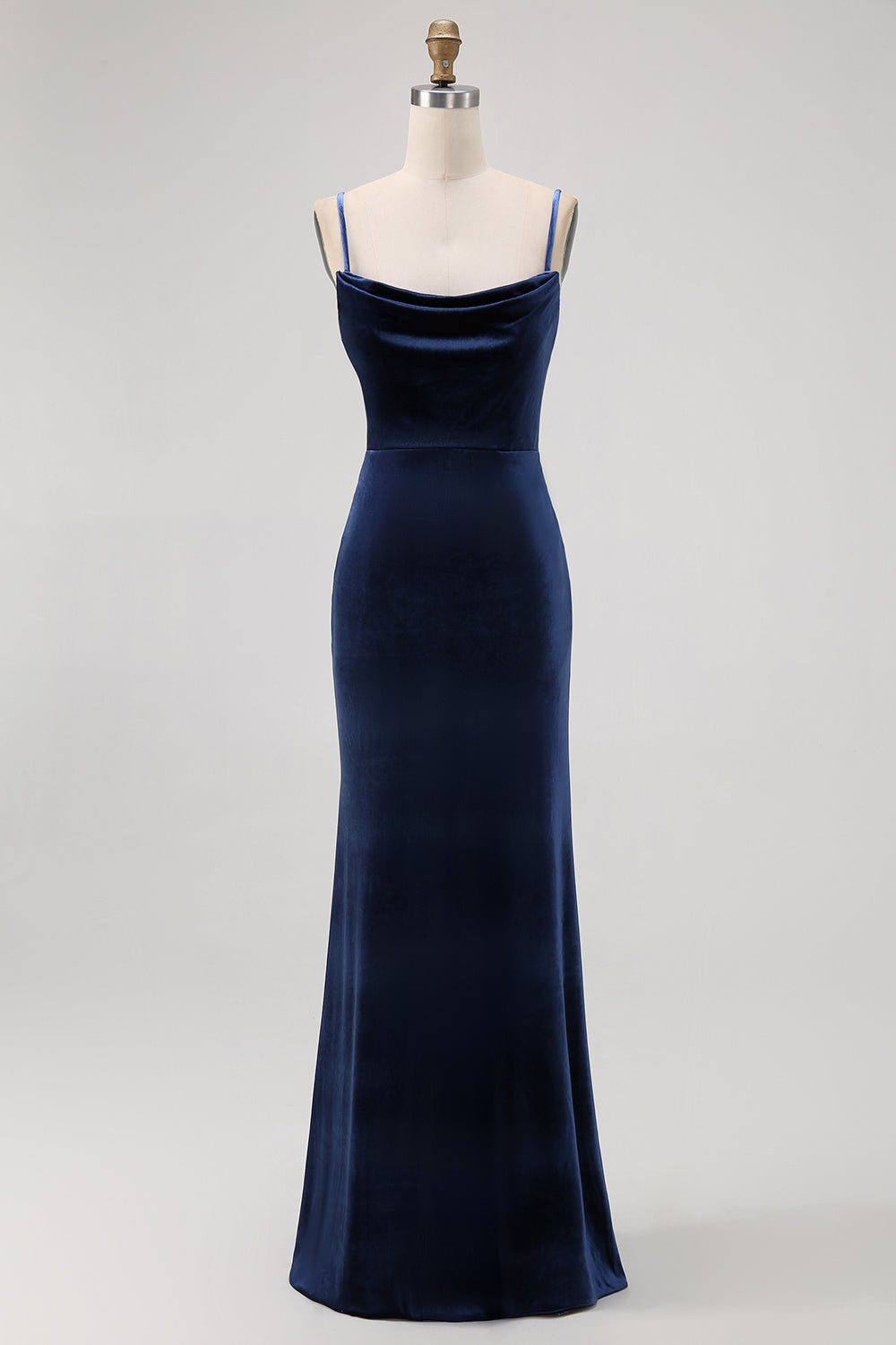 Dark Blue Velvet Spaghetti Straps Backless Long Bridesmaid Dress