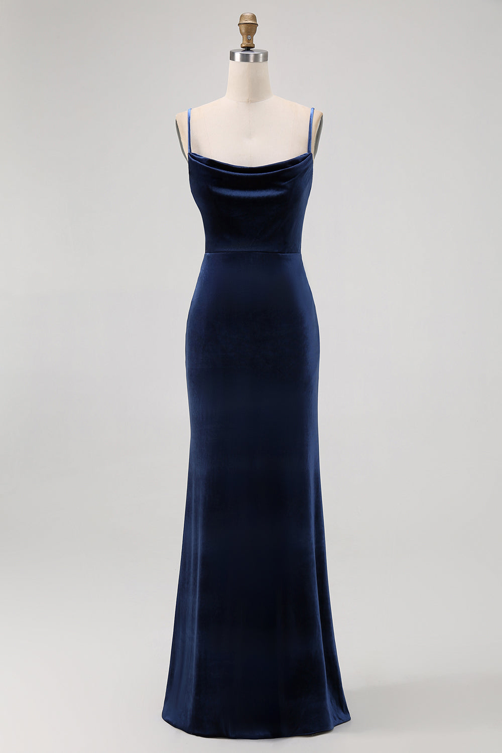 Dark Blue Spaghetti Straps Velvet Long Bridesmaid Dress