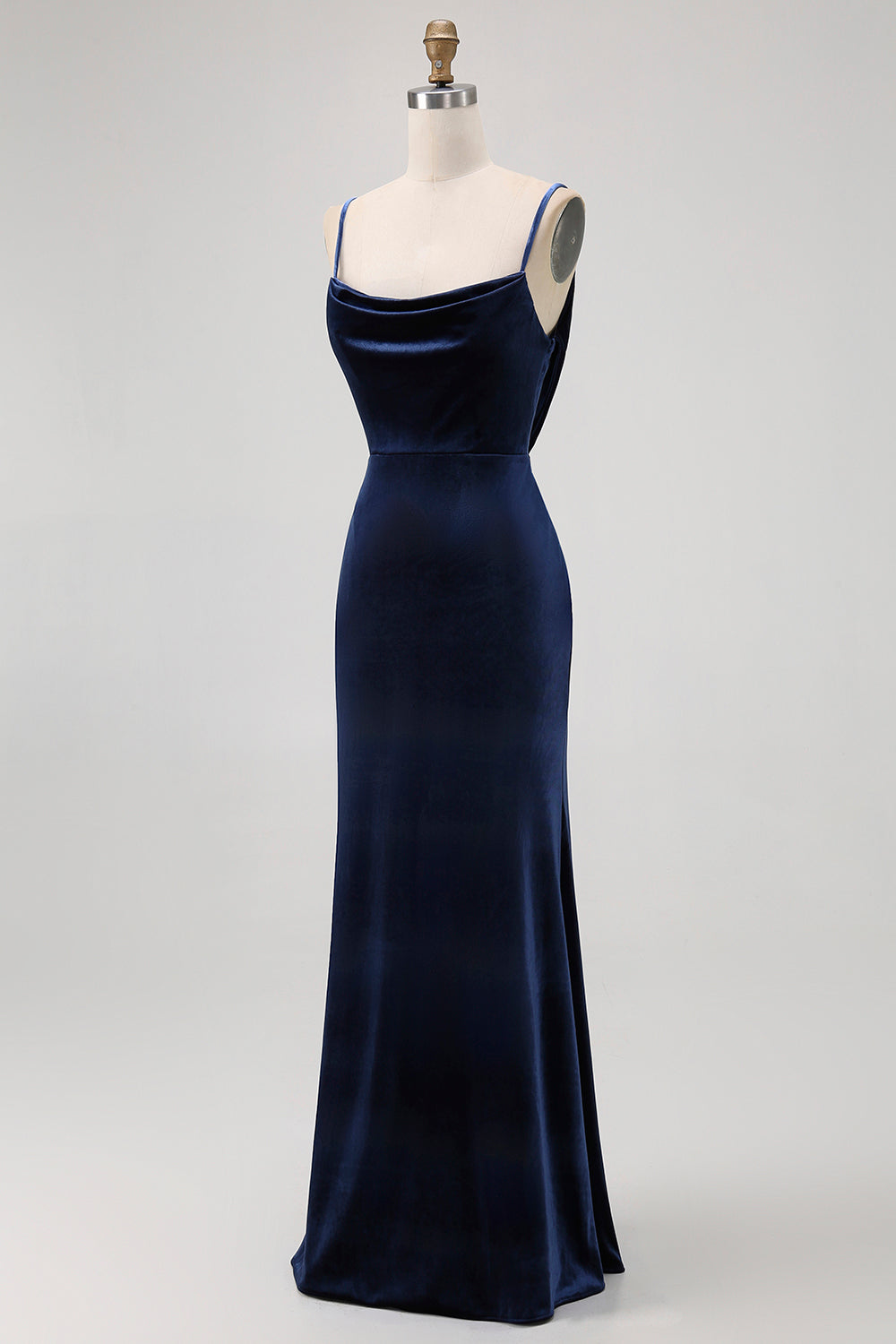 Dark Blue Spaghetti Straps Velvet Long Bridesmaid Dress