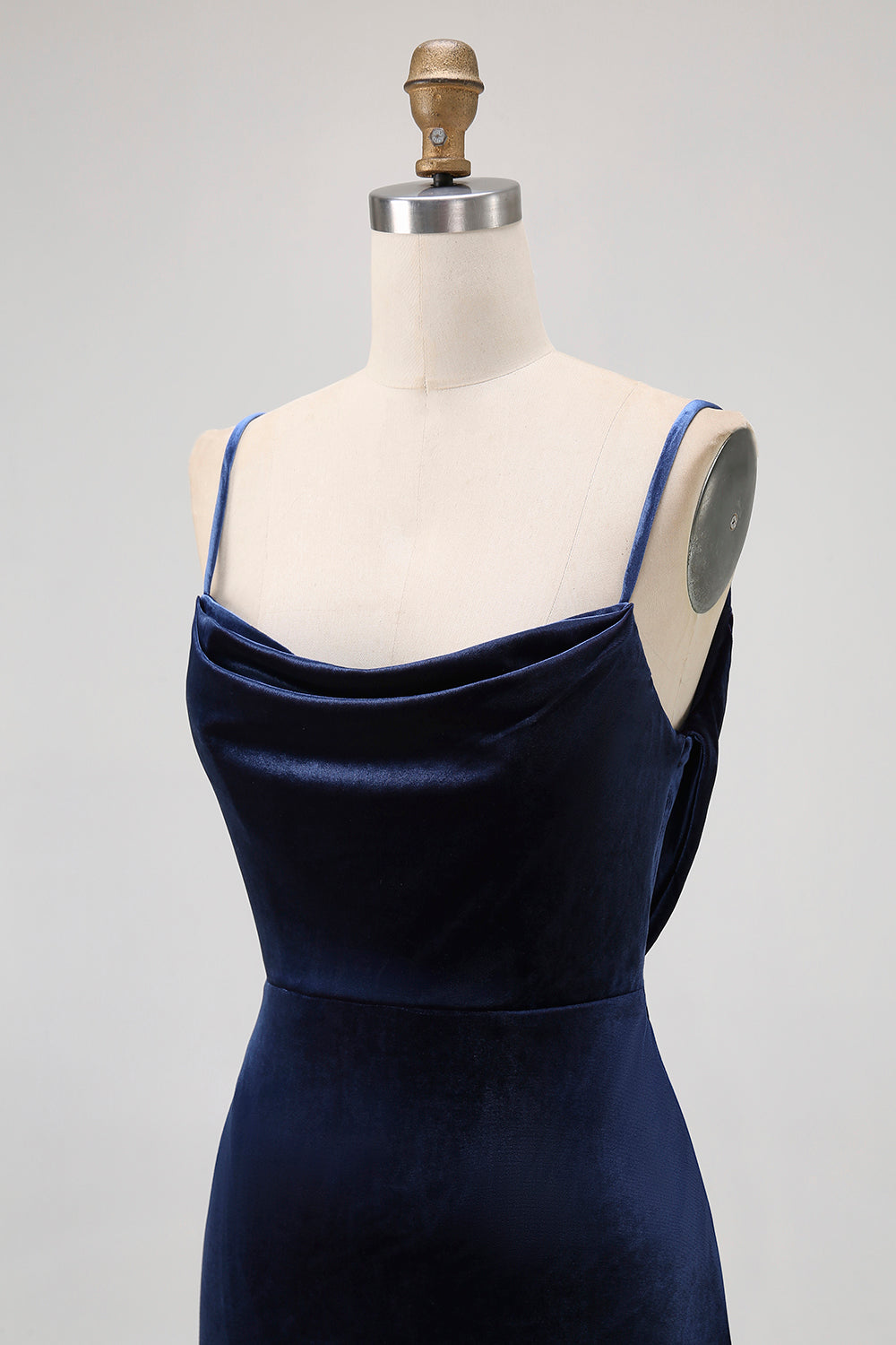 Dark Blue Velvet Spaghetti Straps Backless Long Bridesmaid Dress
