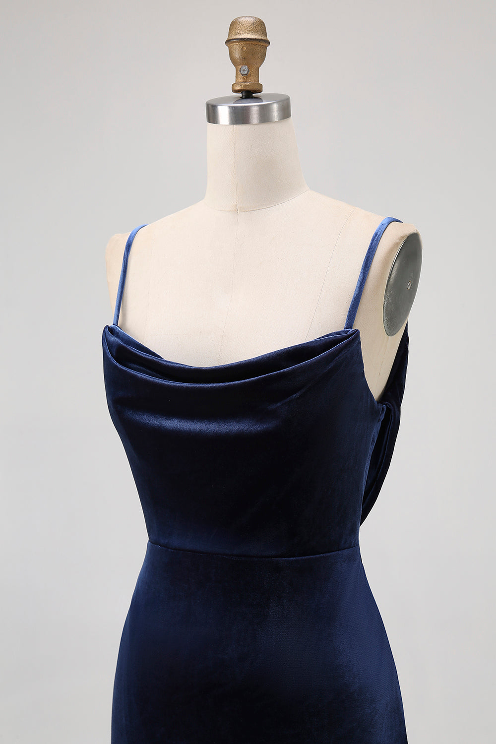 Dark Blue Velvet Spaghetti Straps Backless Long Bridesmaid Dress