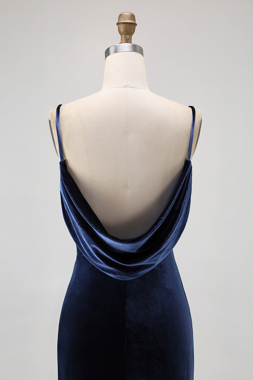 Dark Blue Velvet Spaghetti Straps Backless Long Bridesmaid Dress