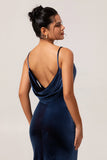 Dark Blue Spaghetti Straps Velvet Long Bridesmaid Dress