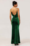 Dark Blue Spaghetti Straps Velvet Long Bridesmaid Dress