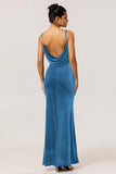 Dark Blue Spaghetti Straps Velvet Long Bridesmaid Dress