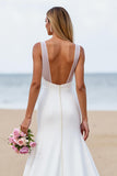 Ivory Mermaid Satin Backless Sweep Train Wedding Dress