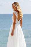 Ivory A Line Sweep Train Boho Wedding Dress with Slit