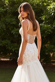 Ivory V-Neck Mermaid Lace Sweep Train Wedding Dress with Slit