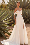 Ivory A Line Off the Shoulder Sweep Train Wedding Dress