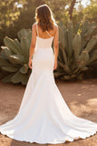 Ivory One Shoulder Mermaid Satin Sweep Train Wedding Dress with Slit