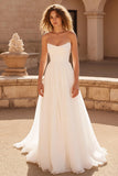 Ivory Strapless A Line Chiffon Sweep Train Wedding Dress