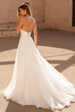 Ivory Strapless A Line Chiffon Sweep Train Wedding Dress