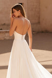 Ivory Strapless A Line Chiffon Sweep Train Wedding Dress