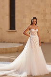 Ivory Sweetheart Corset A Line Sweep Train Wedding Dress with Lace