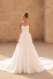 Simple Ivory A Line Sweetheart Sweep Train Wedding Dress