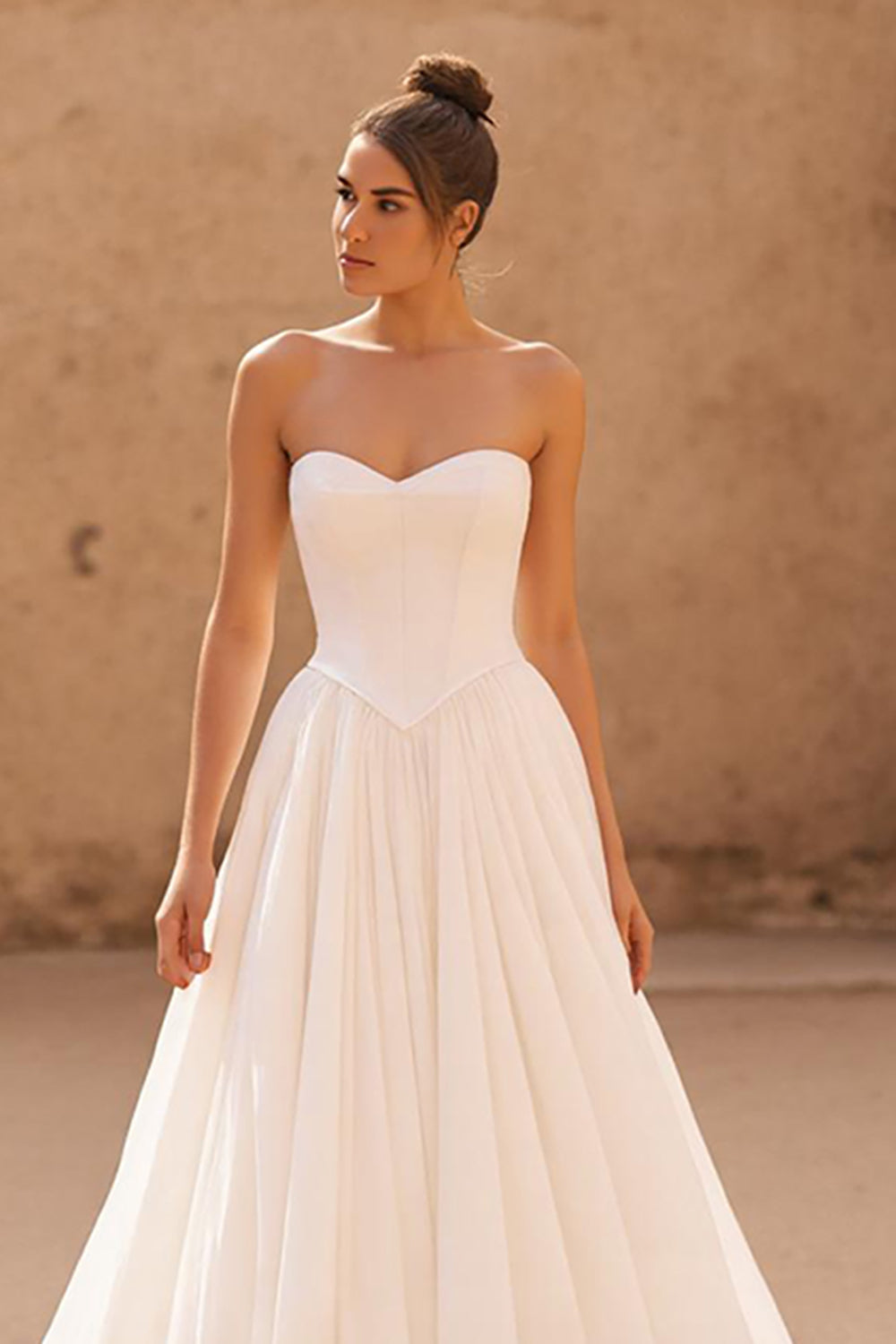 Simple Ivory A Line Sweetheart Sweep Train Wedding Dress