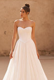 Simple Ivory A Line Sweetheart Sweep Train Wedding Dress