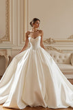 Ivory Satin Sweetheart Corset Ball Gown Long Wedding Dress