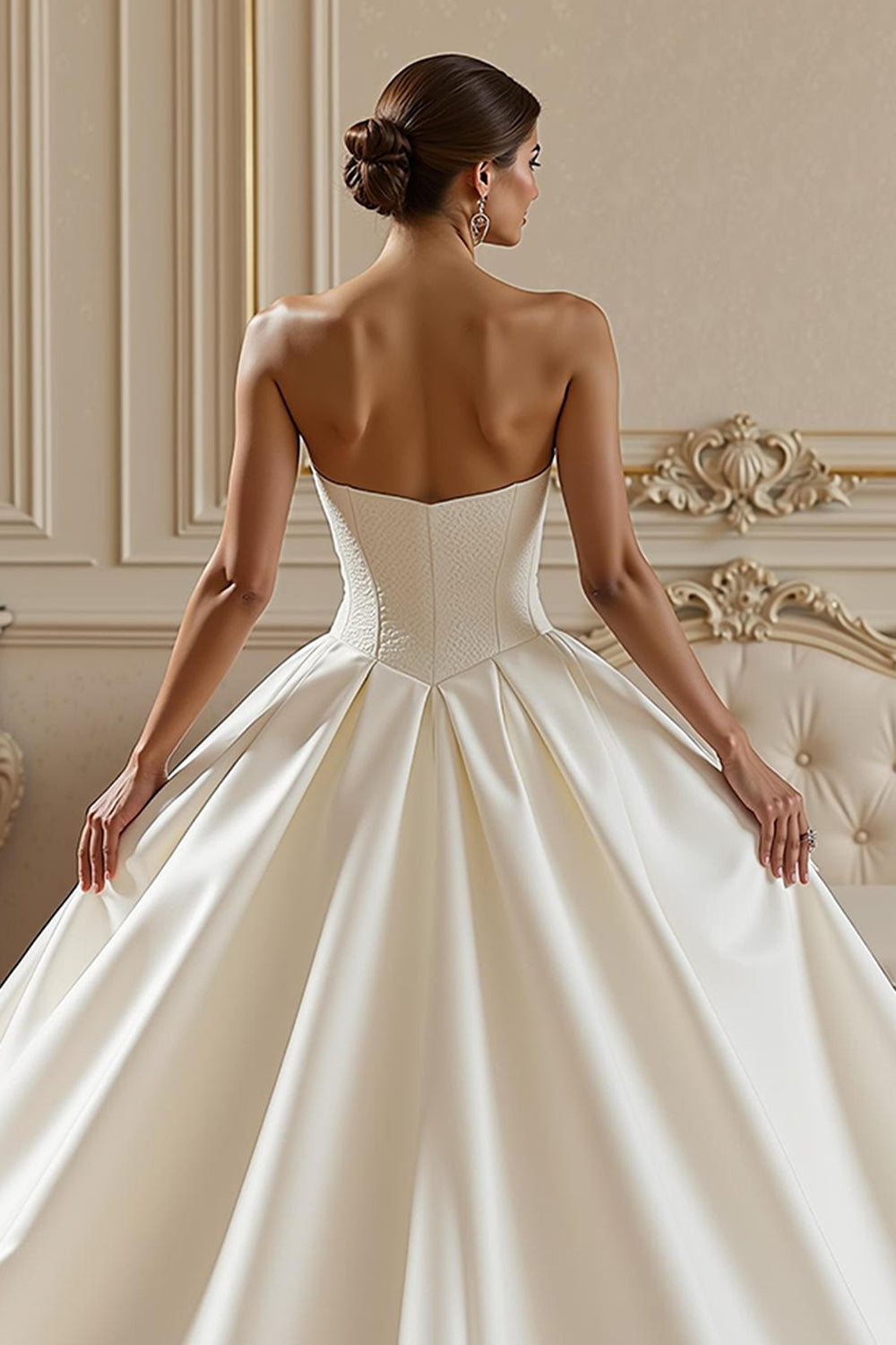 Ivory Satin Sweetheart Corset Ball Gown Long Wedding Dress