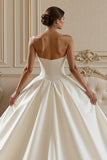 Ivory Satin Sweetheart Corset Ball Gown Long Wedding Dress