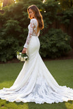 Ivory Lace Mermaid Long Sleeves Sweep Train Wedding Dress
