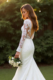 Ivory Lace Mermaid Long Sleeves Sweep Train Wedding Dress